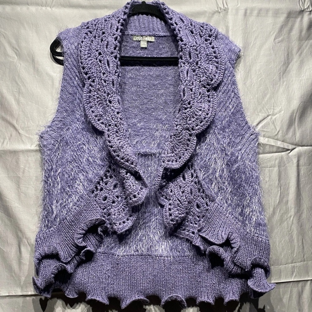 Roz & Ali Purple Ruffled Cardigan Vest